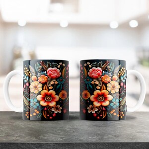 Cute Flower Mug Wrap, Sublimation Design for 12 & 15oz Coffee Mugs, Cute Floral PNG, Coffee Mug Image, Plantilla Sublimacion