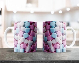 Marshmallow Mug Design, Sublimation PNG Design for 12 & 15oz Coffee Mugs, Candy Cup design, Kids Hot Chocolate Designs