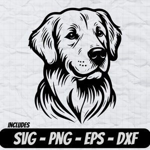 Golden Retriever Svg Design, clipart PNG de cachorro, design de sublimação, arquivos de corte Cricut, arquivos de gravação a laser, designs de camisetas, vetor de logotipo de cachorro