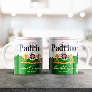 Green Padrino Mug Design - for 12oz 15oz mugs, Sublimation Wrap for Ceramic Coffee Mugs, Cute Colorful Design, Chingona Inspired mug