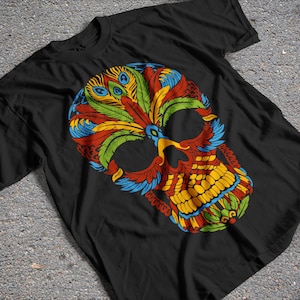 Mexican Skull PNG Shirt Design, Aztec Sublimation Design, 300dpi High-Quality Image Mexican T-Shirt Design, Mexico Tee Illustration