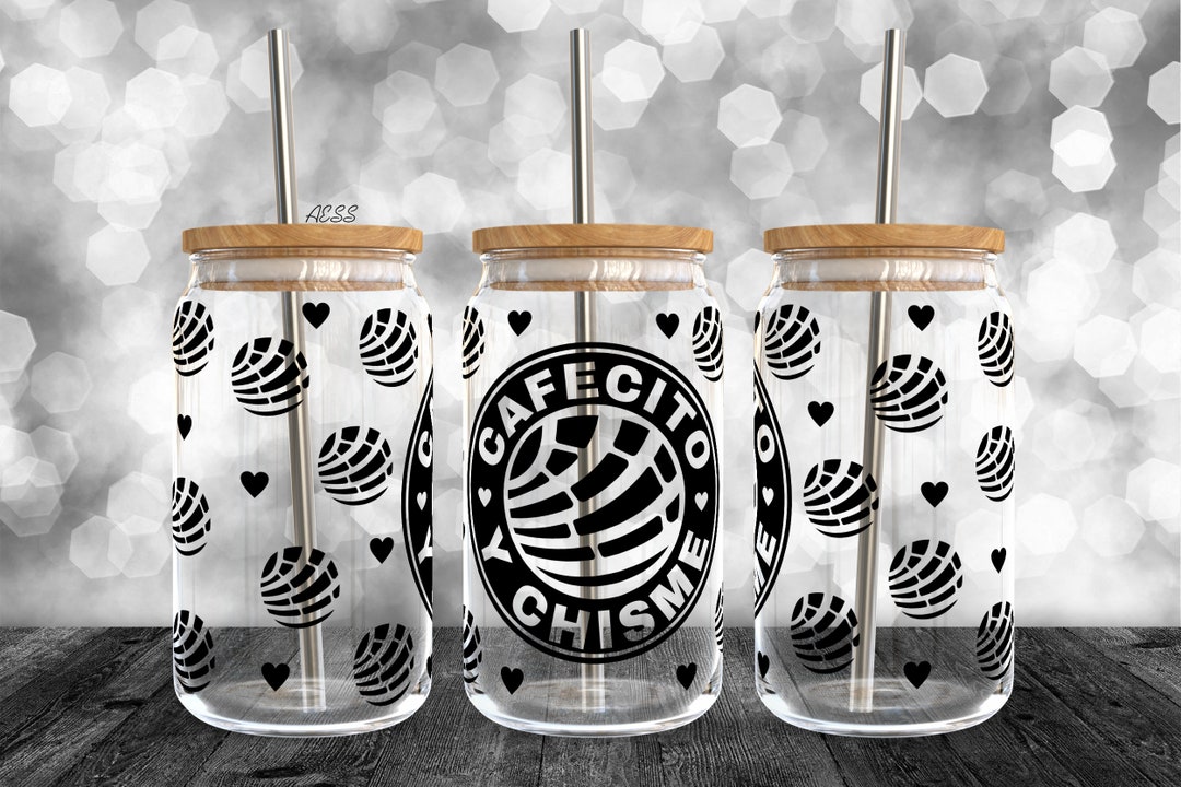 Black Cafecito Y Chisme Design for 16oz Libbey Cans, Conchas ...