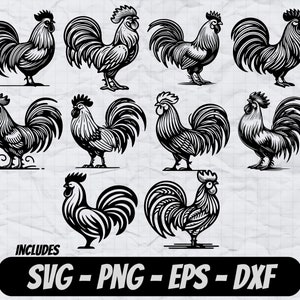 Conception Svg de coq, poulet PNG clipart, conception par sublimation, fichiers de coupe Cricut, fichiers de gravure laser, modèles de T-shirt, Gallo Svg