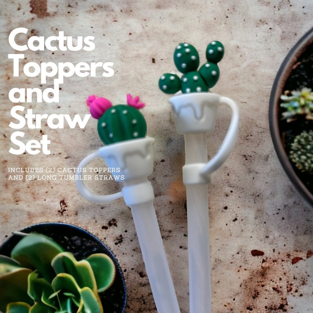 Straw Topper Cover Cactus Silicone Cap for Reusable Plastic Straws, Cute  Cactus Silicone Straw Covers Tops Fits Most Straws 