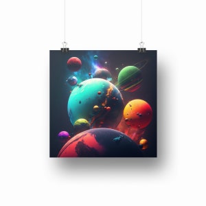Galaxy Planets Digital Art, Galaxy World Digital Poster, Colorful Planets Galaxy Poster, Outerspace Poster Digital Download Art
