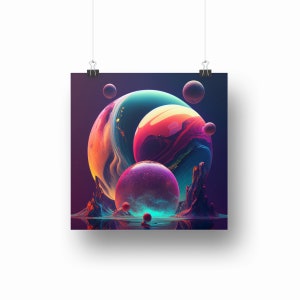 Galaxy Planets Digital Art, Galaxy World Digital Poster, Colorful Galaxy Poster, Planets Poster, World Poster, Outerspace Poster Digital Art
