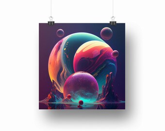 Galaxy Planets Digital Art, Galaxy World Digital Poster, Colorful Galaxy Poster, Planets Poster, World Poster, Outerspace Poster Digital Art