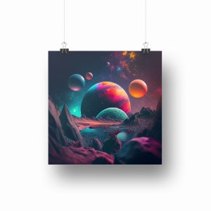 Galaxy Planets Digital Art, Galaxy World Digital Poster, Galaxy Poster Print, Galaxy Digital Download
