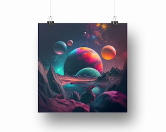 Galaxy Planets Digital Art, Galaxy World Digital Poster, Galaxy Poster Print, Galaxy Digital Download