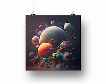 Galaxy Planets Digital Art, Galaxy World Digital Poster, Galaxy Poster, Planets Poster, World Poster, Outerspace Poster Digital Art