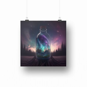 Galaxy Bottle Digital Art, Glass Bottle Artwork, Home Decor Poster,  Landscape with Galaxy Sky Poster, Downloadable Digital Art Poster