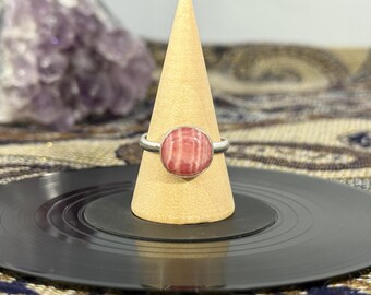 Rhodochrosite Sterling Silver Size 8 Ring, Statement Ring, Cabochon Ring, Unique Ring, 925 Sterling Silver, Handmade, Pink Stone