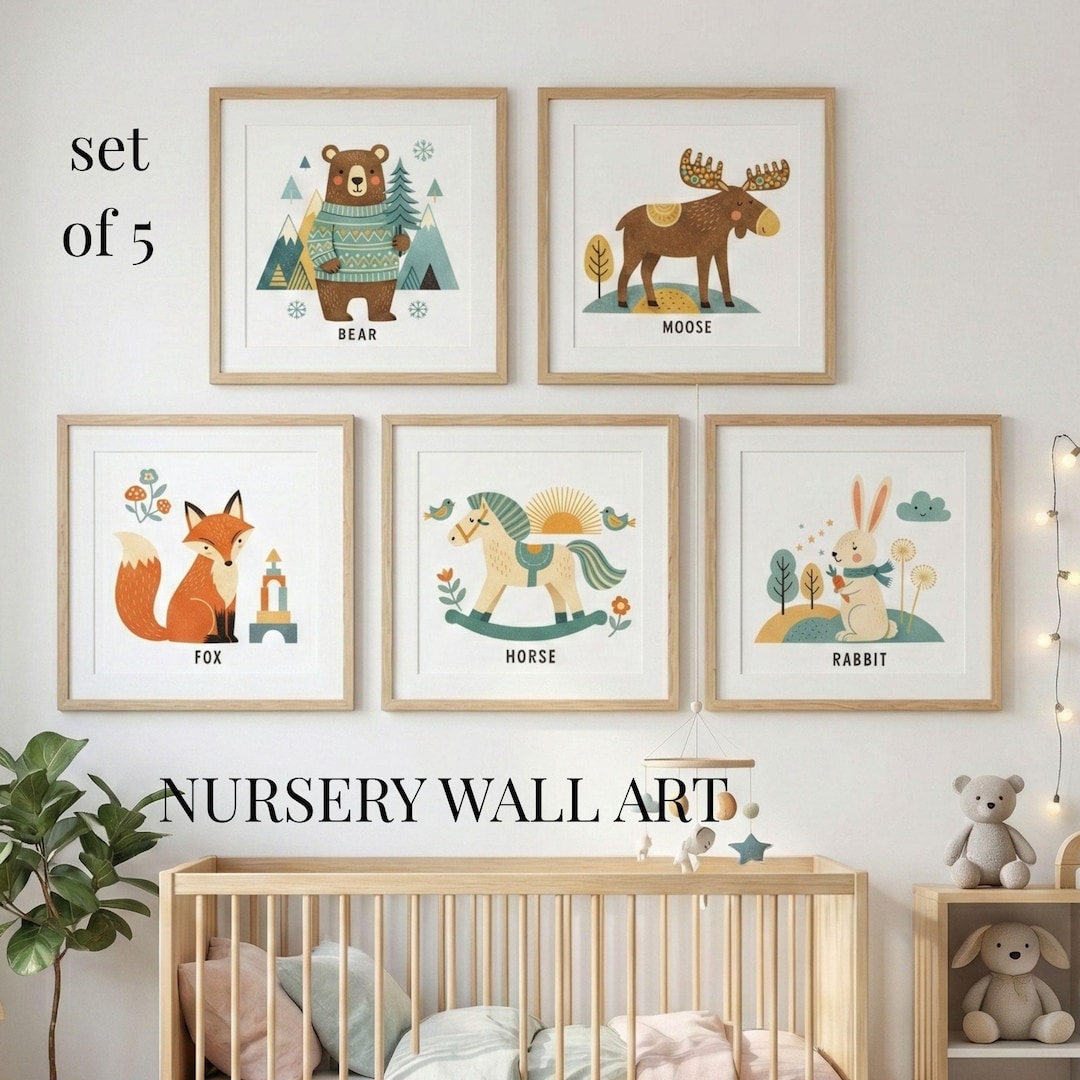 Nursery Animal Wall Art Set, Woodland Animals Printable, Scandinavian ...