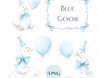 Blue Goose Watercolor Clipart Set, Baby Shower PNGs (Digital Download)