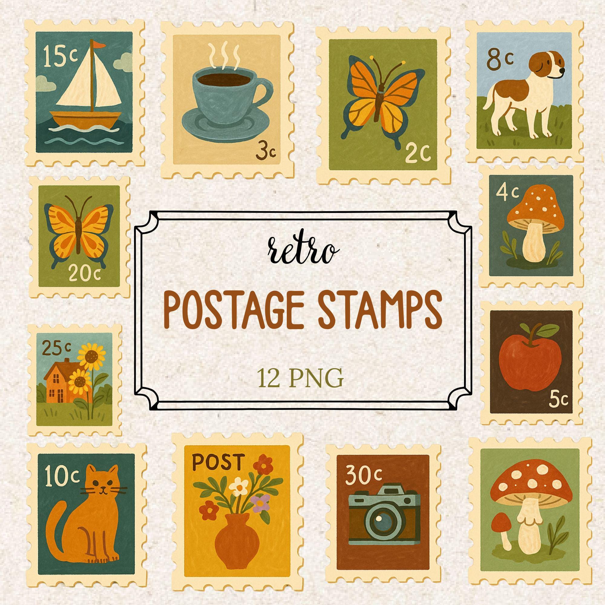 Vintage Postage Stamps Clipart: Hand-drawn PNG (instant Download) - Etsy