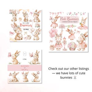 Watercolor Bunny Clipart Bundle, Bunny for Baby Shower, Birthday, Blush Pink Rabbits image 7
