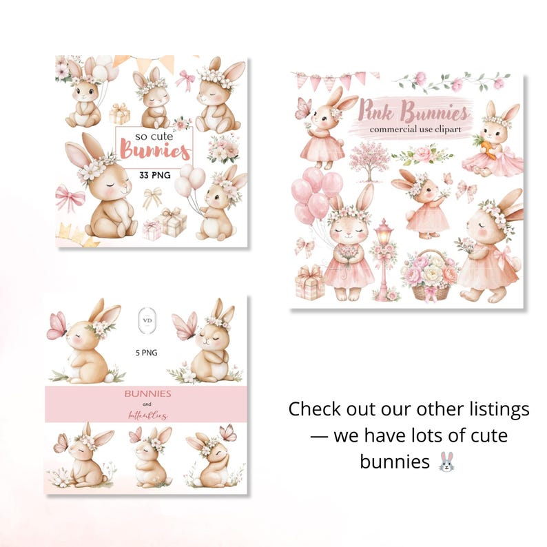 Watercolor Bunny Clipart Bundle, Bunny for Baby Shower, Birthday, Blush Pink Rabbits image 7