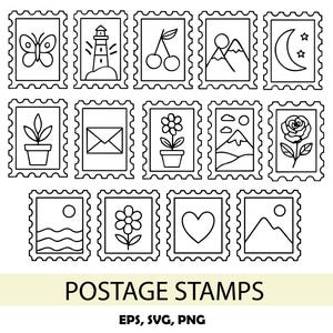 Sellos postales, sellos postales doodle, SVG, EPS, PNG, 14 elementos