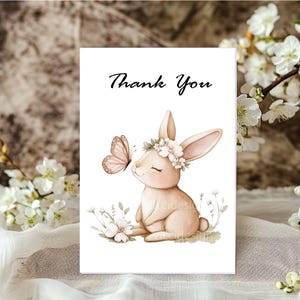 Clipart de coelhinho em aquarela, coelho e borboleta, decoração boho para quarto de bebê, imagens PNG para chá de bebê imagem 6