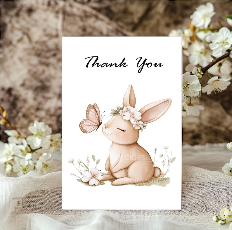 Clipart de coelhinho em aquarela, coelho e borboleta, decoração boho para quarto de bebê, imagens PNG para chá de bebê imagem 6