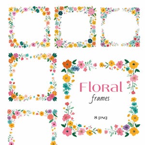 Watercolor Floral Frames, Floral Border Clipart, Meadow Flowers Frames, Invitation Clipart, Wildflower Border, Transparent Background