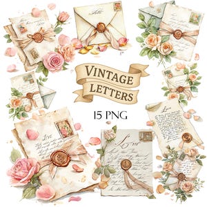 15 lettres anciennes PNG | Éphémères en papier antique | Fournitures pour journaux indésirables | Kit de scrapbooking | Lettres anciennes imprimables | Téléchargement numérique
