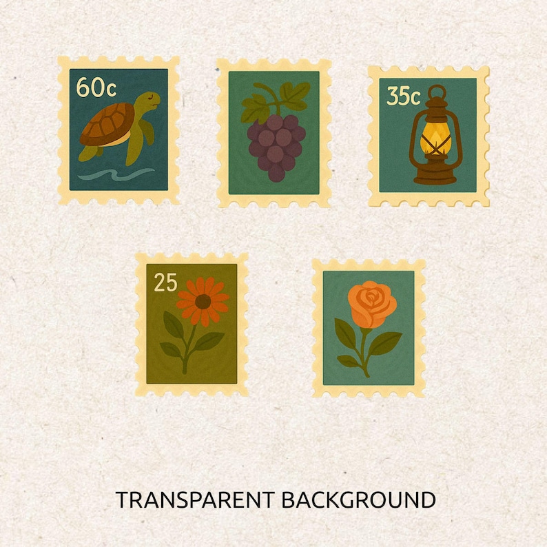 Vintage Postage Stamps Clipart, Retro PNG Ephemera (15 Elements) - Etsy ...