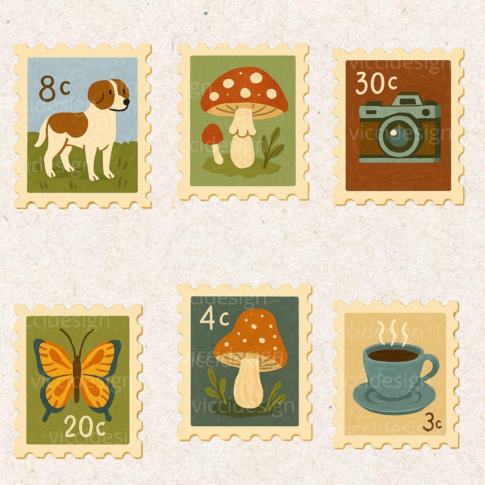 Vintage Postage Stamps Clipart: Hand-drawn PNG (instant Download) - Etsy
