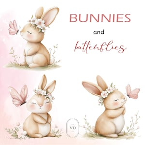Niedliches Häschen Clipart, Aquarell PNG, transparenten Hintergrund, lustige Häschen, Boho Kinderzimmer, 300 DPI, Aquarell Blumen Häschen