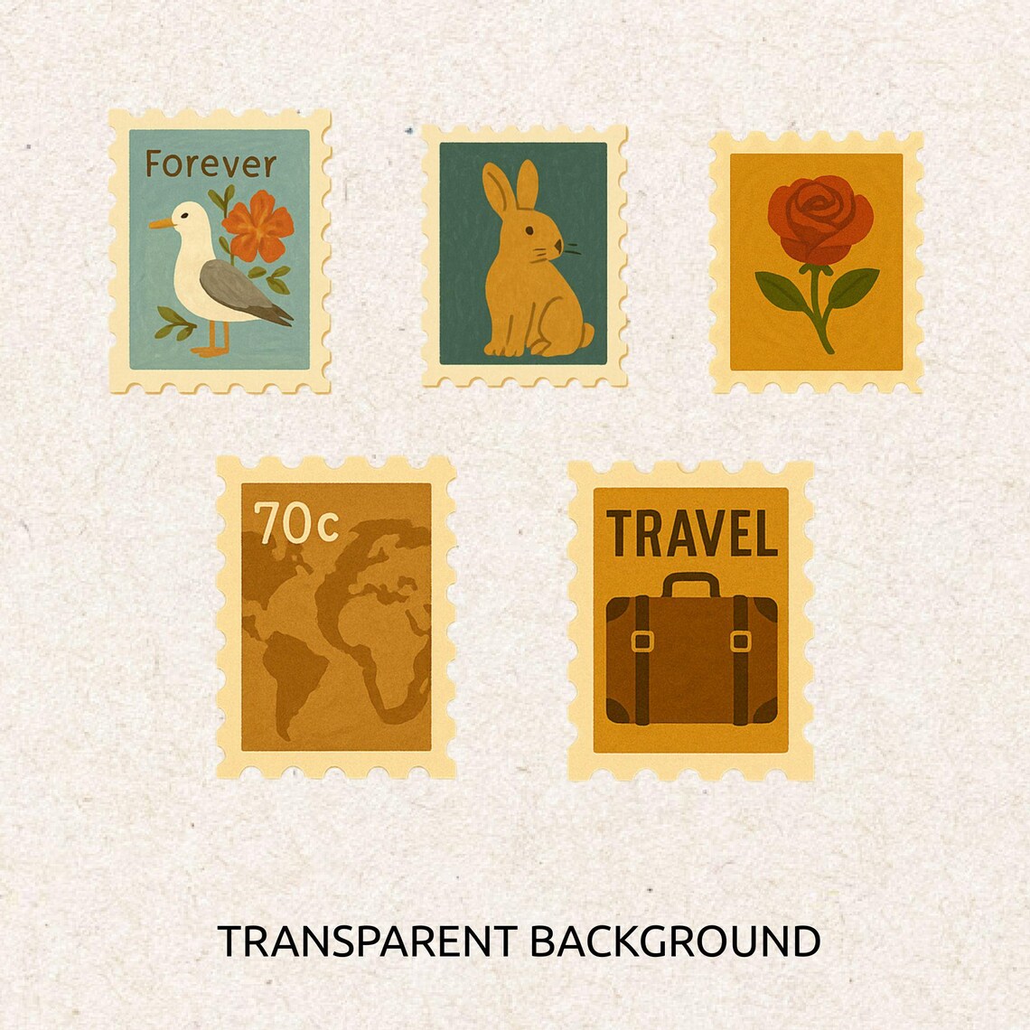 Vintage Postage Stamps Clipart, Retro PNG Ephemera (15 Elements) - Etsy ...