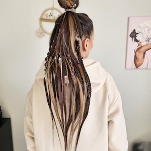 Set Dreads Braids Extension Elastic Boho fishtail Long Crochet Full Double Ended extensions Reusable brown Mocca beige Single Ended cooper