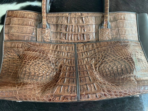 Vintage crocodile Alligator leather tote bag - image 10