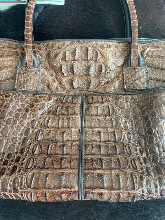 Vintage crocodile Alligator leather tote bag - image 9