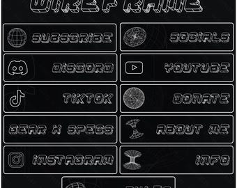 11x Twitch Panels Pack - WHITE WIREFRAME | Clean Panels - Instant Download / Ready to Use