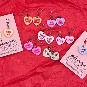 Candy Heart Drop Earrings: Valentine&#39;s Day Conversation Hearts