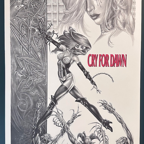 Cry for Dawn Black, White & Red print, art by Joseph Michael Linsner, 1993