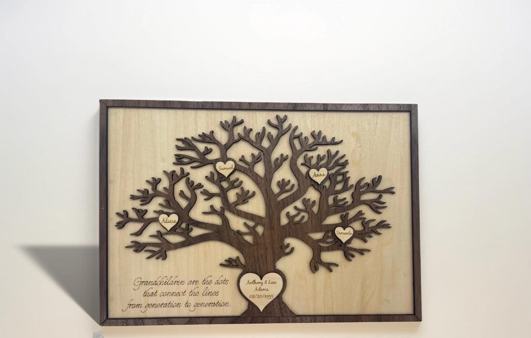 Personalized Family Tree Sign With Grandkids Names - Custom Wooden Gift ...