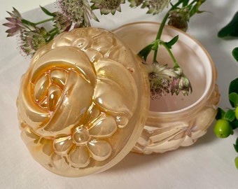 Vintage peach lustre Carnival glass Vanity Box