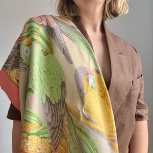 Vintage Salvatore Ferragamo “Le Perroquets” Silk Scarf, 1990s
