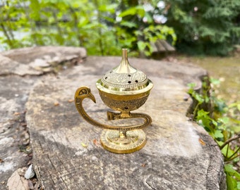 Gift Incense Burner - Gold Plated Brass Elegant Swan Incense Burner - elegant carved swan incense burner for gift giving