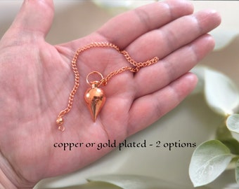 Péndulo metafísico de latón dorado con forma de gota – disco de 25 mm, 15 g