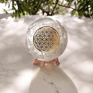 Flower of life - Selenite sphere - Organite sphere - Feng Shui flower of life - life energy - home decor - Selenite natural stone sphere