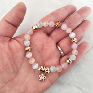 Glückskafer und Katzenauge Naturstein Armband - Boho Geschenk für Mama - Spirituelles Schutzaccessoire