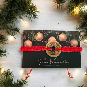 2x Chinese Geluksgeld Armband - Bescherming - met Kerstkaart - Geluksarmband - Feng Shui Geld - Geld en Welvaart Armband Meditatie