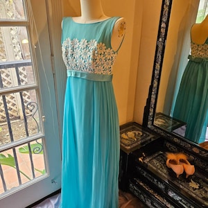 1960s Aqua Sheath Dress with Bow and Crochet Lace - Size XS