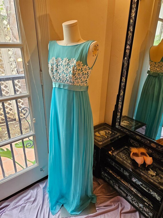 1960s Aqua Sheath Dress With Bow and Crochet Lace - Size XS - Etsy
