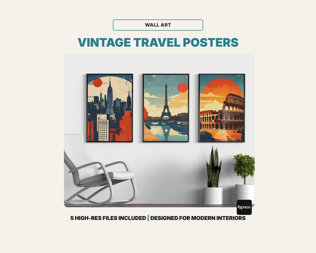 Vintage Travel Poster Set | Retro City Prints | Paris Rome NYC Venice ...