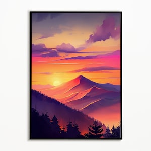 Captivating Mountain Sunset in Watercolour