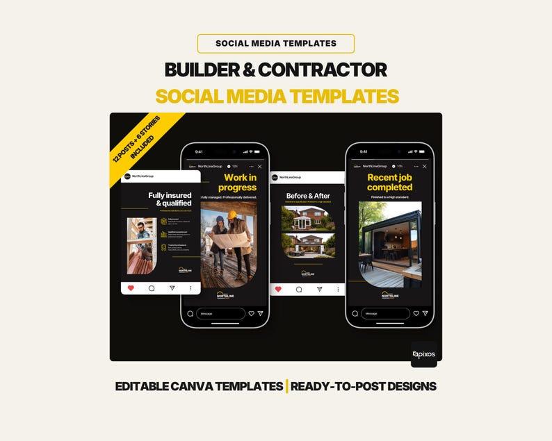 Builder & Contractor Social Media Templates | Canva Instagram and ...