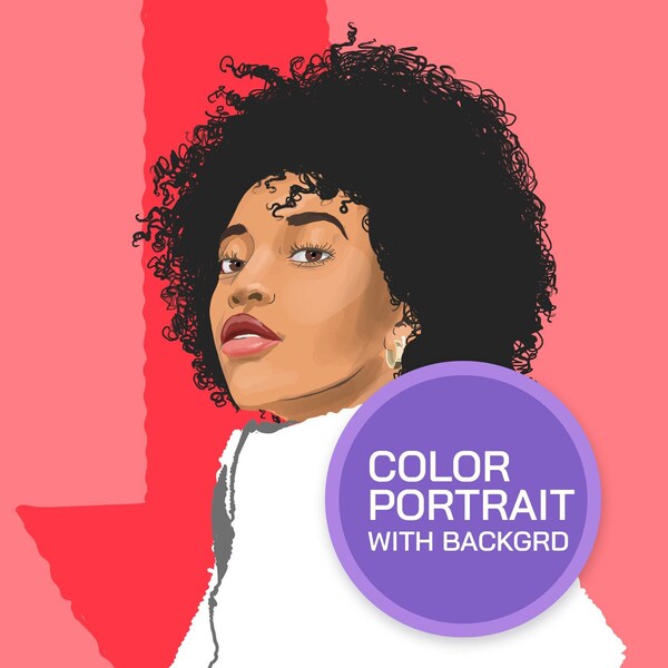 Custom digital color portrait w/ background
